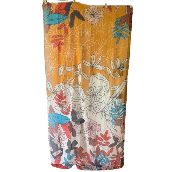 Floral Print Lightweight Wrap Scarf Swim Coverup Tropical Design 74 x 36 inches - Picture 5 of 10